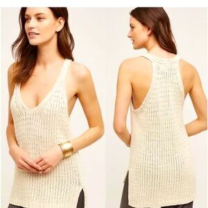 Anthropologie Moth Sunidra Tank Crochet Ivory Cream Sleeveless Tank Sz XXS